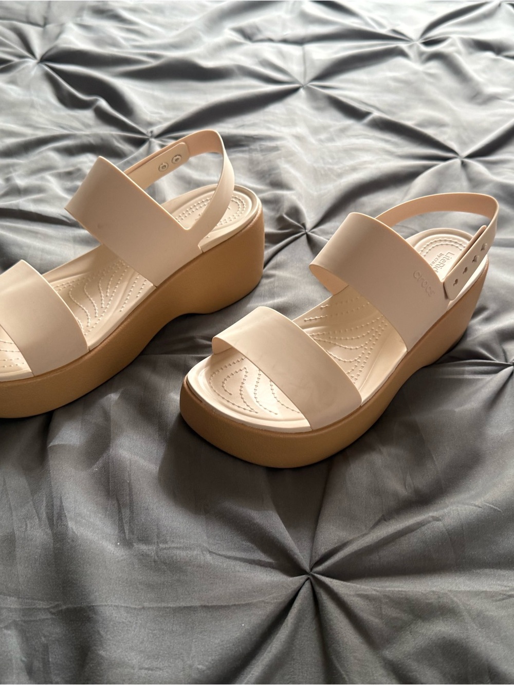 CROCS Women’s Cream Platform Sandals with Tan Wedge